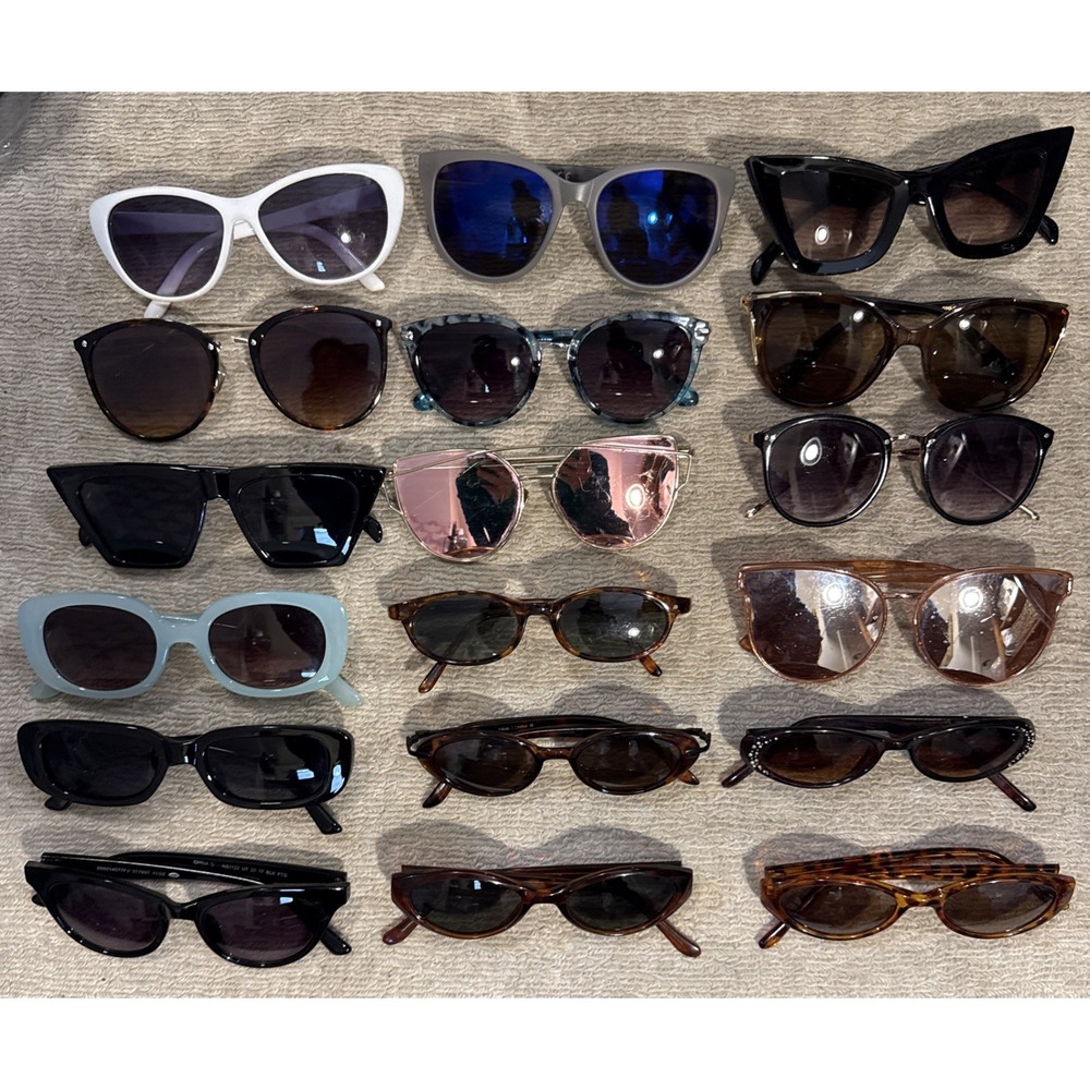 Lot of 18 Women's Cat Eye Sunglasses-Gorpcore, Y2K, Artsy, DIY-18 pairs included